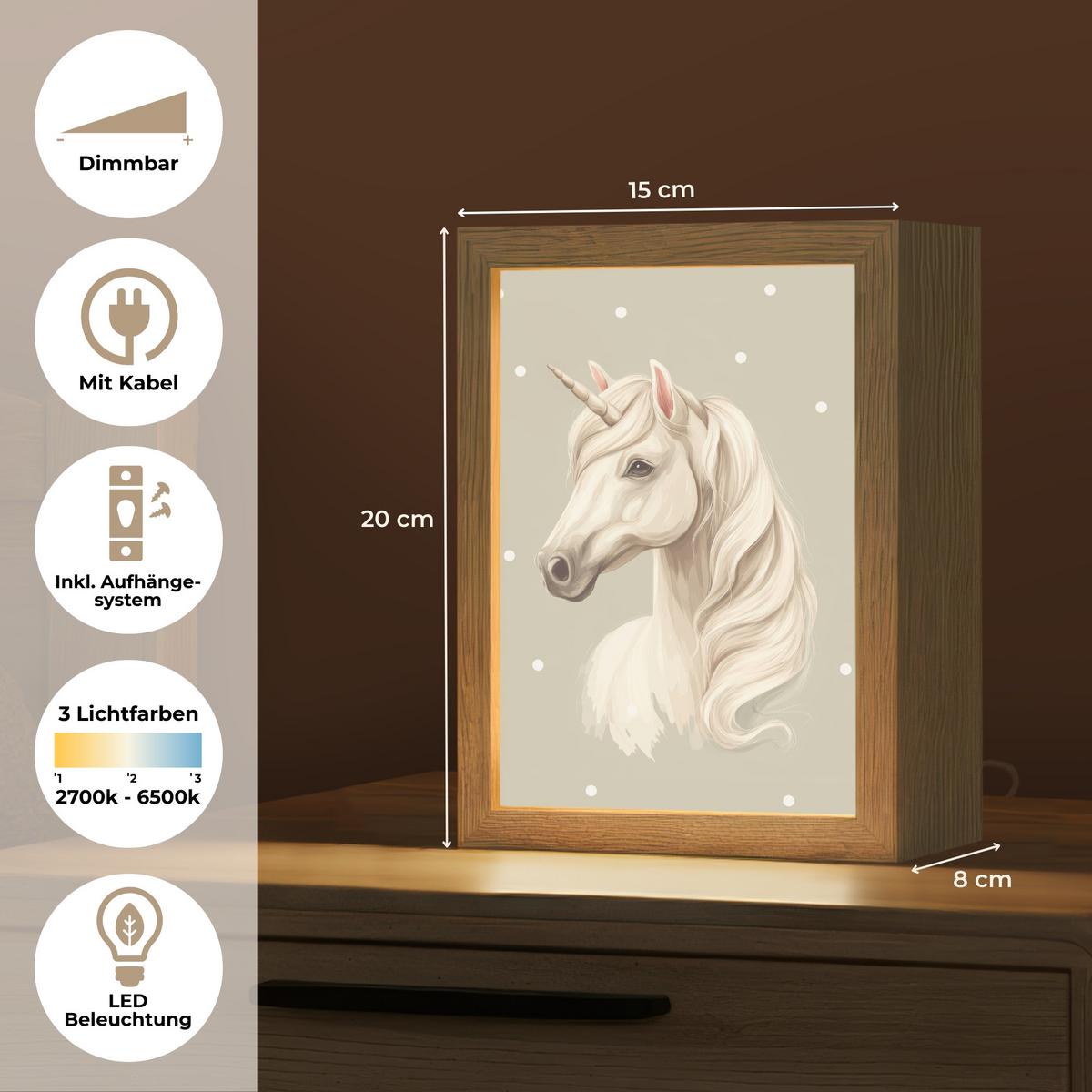 WANDLEUCHTE Einhorn - Weiß - Punkte 15x20 cm - Taupe, Holzwerkstoff (15/20/8cm) - OnlyWow