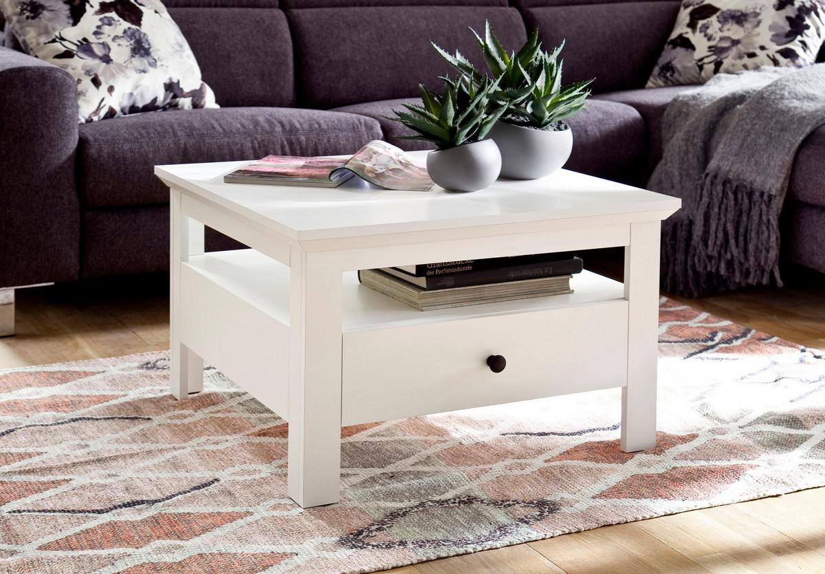 COUCHTISCH weiß matt 70 x 70 cm, Wohnzimmertisch Landhausstil mit Schublade - Silberfarben/Weiß, Holzwerkstoff/Metall (70/70/45cm) - Top.Furn