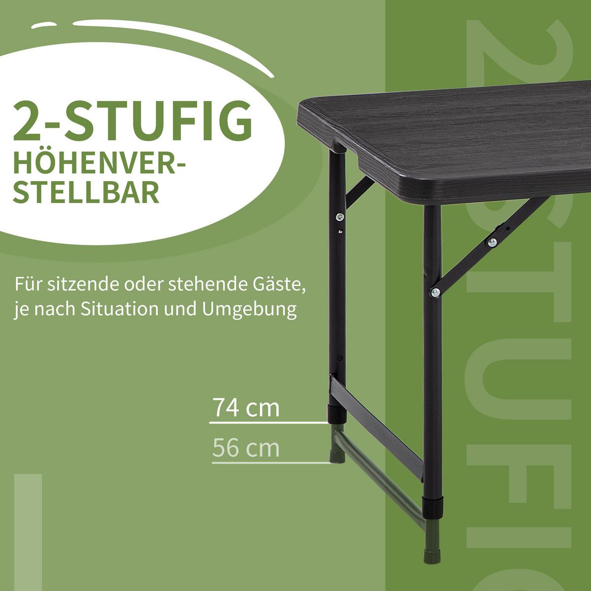 GARTENTISCH, Dunkelgrau, Stahl, HDPE - Dunkelgrau, Metall (118/60/74cm) - Outsunny