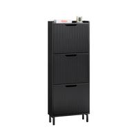 SCHUHSCHRANK mit 3 Klappen schmal 50x130x19cm Schwarz - Schwarz, Holzwerkstoff/Metall (50/130/19cm) - SoBuy