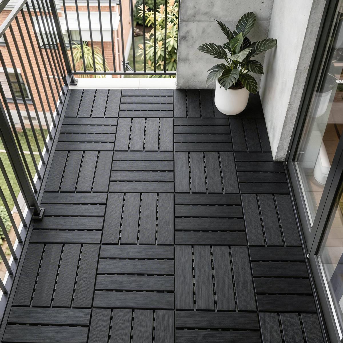 TERRASSENFLIESEN 15 Stück Grau 30.5x2x30.5 cm - Grau, Kunststoff (30.5/30.5/2cm) - SoBuy