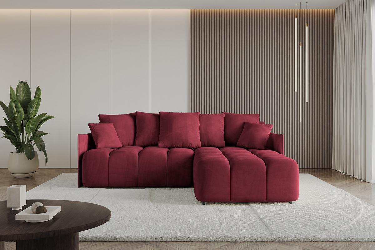 ECKSOFA Ottomane rechts LONLI-L 251x189x68 Bordeaux Velours - Bordeaux, Holzwerkstoff/Kunststoff (189/251cm) - ALTDECOR
