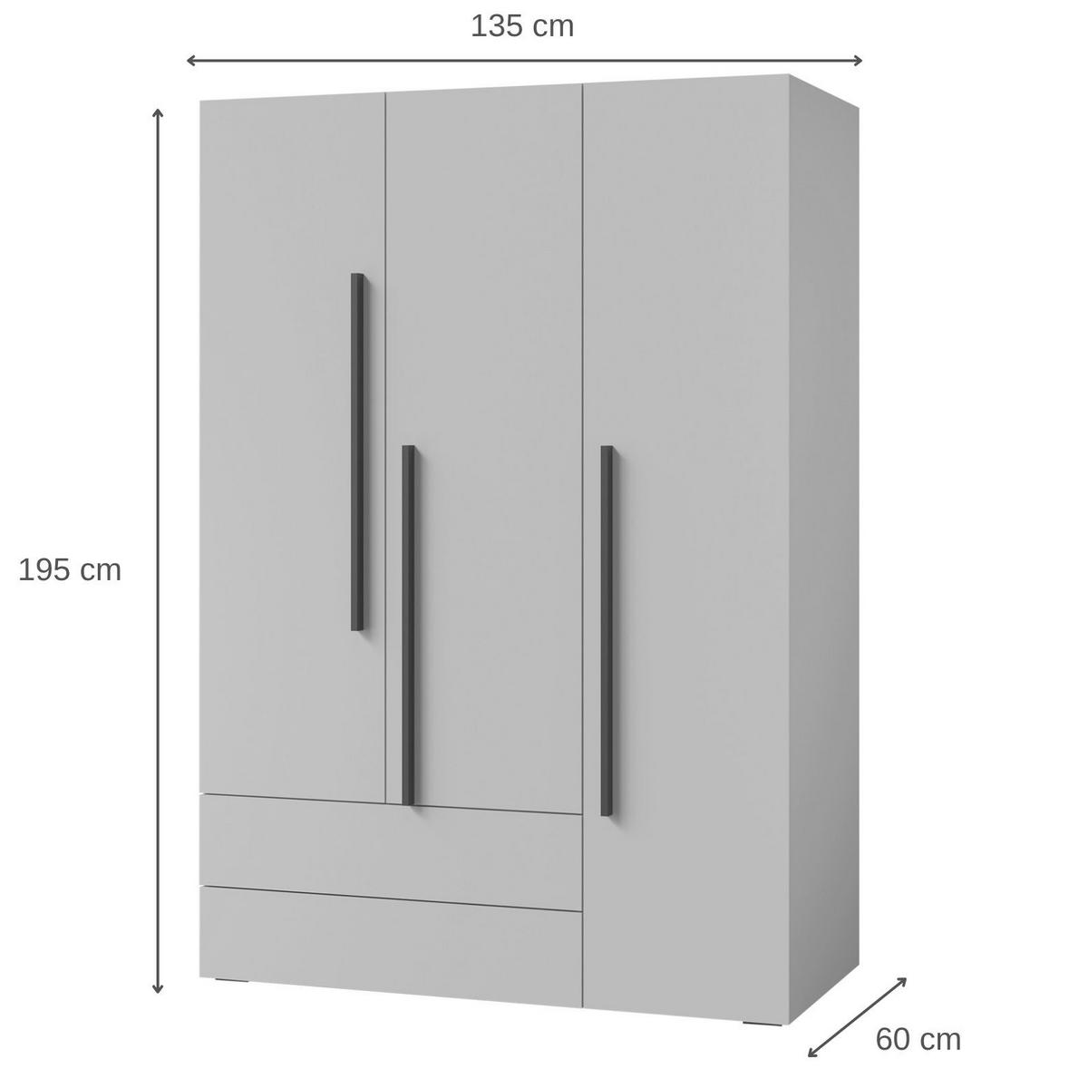 DREHTÜRENSCHRANK Largo mit 3 Türen und 2 Schubladen, für Jugendzimmer, 135 cm, Kaschmir - Kaschmir, Holzwerkstoff (135/195/60cm) - Beautysofa