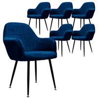 ESSZIMMERSTUHL 6er Set Dunkelblau Samt - Schwarz/Dunkelblau, Textil/Metall (60/84/58cm) - ML-DESIGN