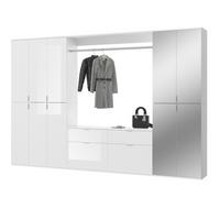 GARDEROBEN-SET weiß Hochglanz 273 cm viel Stauraum, Flurgarderobe mit Spiegeltür - Chromfarben/Weiß Hochglanz, Glas/Holzwerkstoff (273/193/34cm) - Inn.Furn