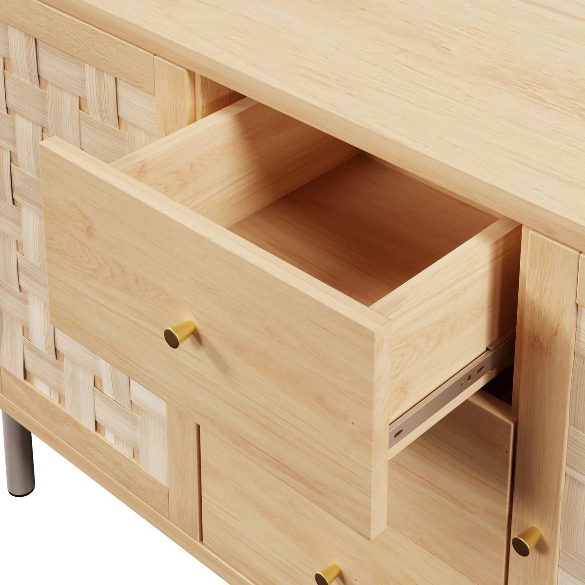 SIDEBOARD in eichenoptik mit gewebten fronten, 2 türen und 3 schubladen - Eichefarben, Holz (120/70/40cm) - Urban Meuble