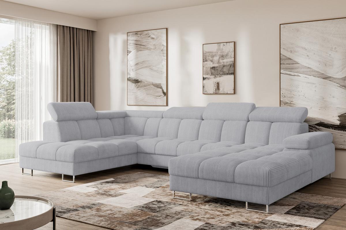 WOHNLANDSCHAFT mit Schlaffunktion und Bettkasten Ottomane Links COMA U 345x203x79 Grau Cord - Anthrazit, Holzwerkstoff/Textil (345/79/203cm) - ALTDECOR