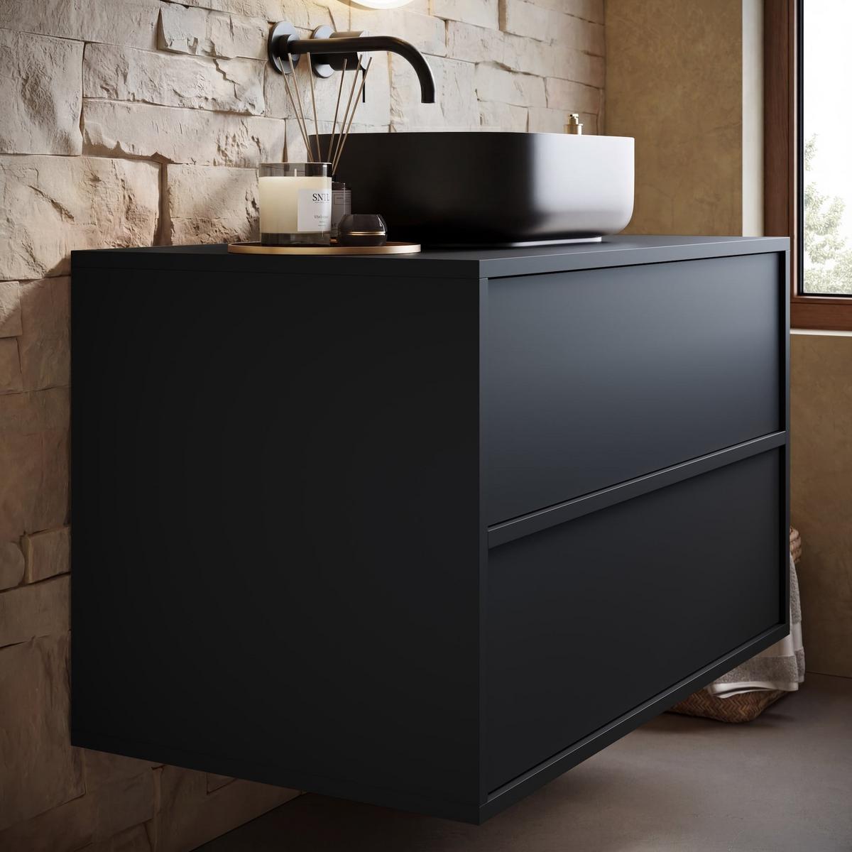 WASCHBECKENUNTERSCHRANK Mali 2 Schubladen Schwarz Matt - 80 x 46 x 54 cm - Schwarz, Holz (80/54/46cm) - Badplaats