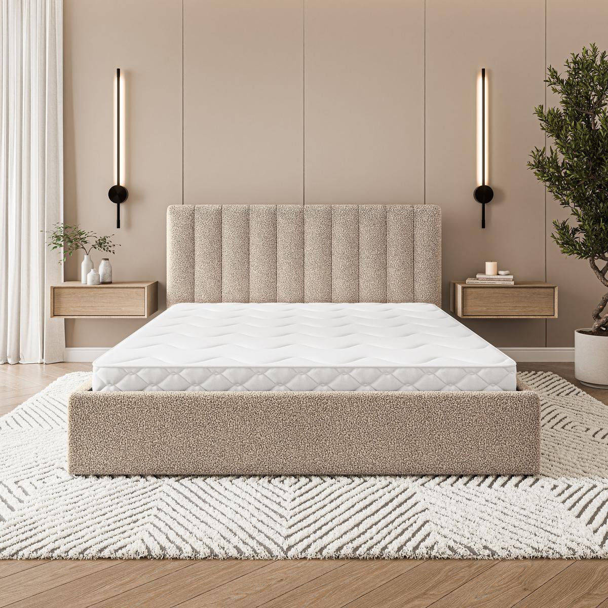 POLSTERBETT DEMERA Q 160x200 cm mit Bettkästen - Beige - Beige, Holz (160/200cm) - MASSENO