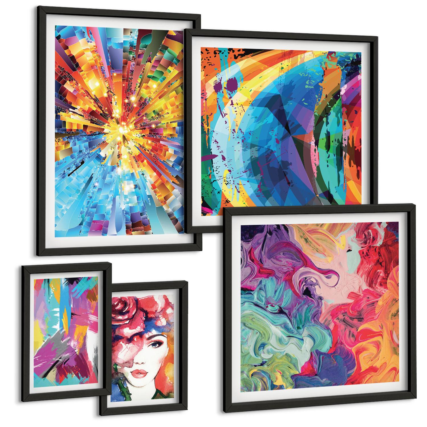BILDER SET 5er Set - 50x50 cm & 20x30 cm & 40x60 cm Schwarzer Rahmen - Minimalistische Boho-Illustrationen - Schwarz, Kunststoff (40/60cm) - TULUP