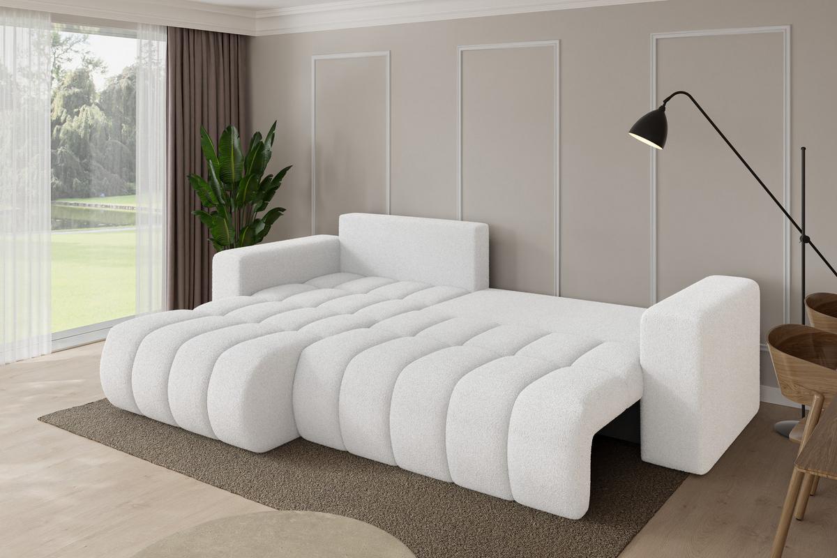ECKSOFA mit Schlaffunktion Ottomane Links MILA-L-v1 277x195x86 Weiß Bouclé - Schwarz/Weiß, Holzwerkstoff/Kunststoff (277/194cm) - ALTDECOR