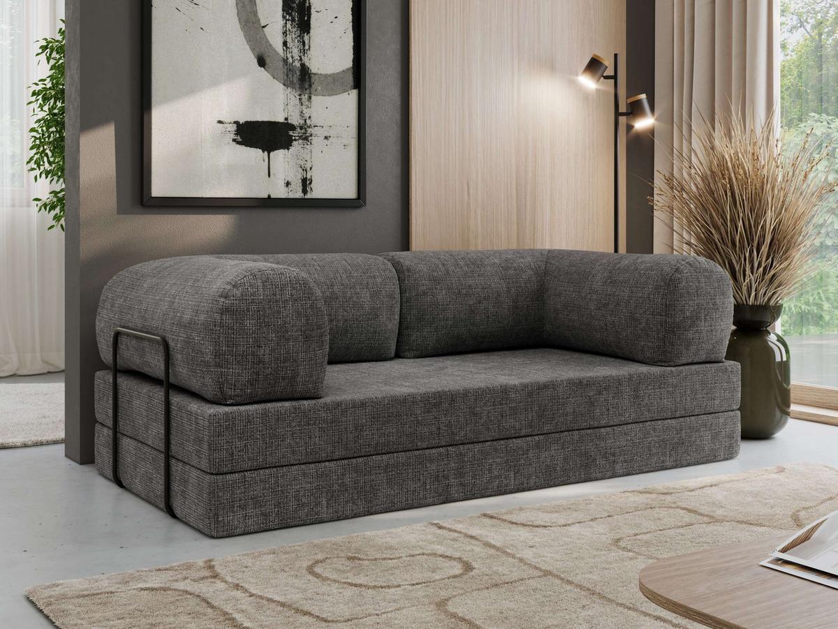 3-SITZER SOFA ORSETTO - Dunkelgrau Schenille grob gewebt - Dunkelgrau/Schwarz, Textil/Metall (200/70/100cm) - MKS
