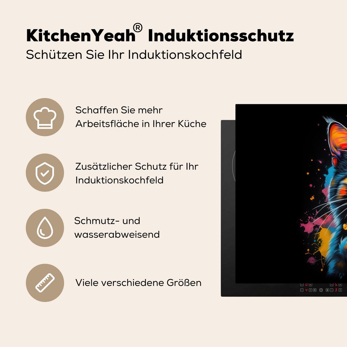 HERDABDECKPLATTE Katze - Graffiti - Bunt - Waffel - Essen Induktionsmatte 83x51 cm - Multicolor, Kunststoff (83/51.5/0.2cm) - MuchoWow
