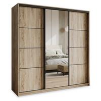 SCHWEBETÜRENSCHRANK VARO 200/205/60 cm 3-türig mit Spiegel Sonoma Eiche - Sonoma Eiche, Holzwerkstoff (200/205/60cm) - MASSENO