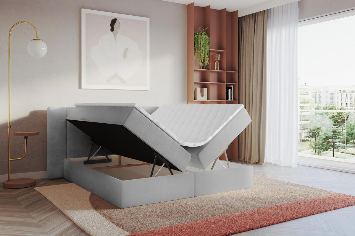 BOXBETT mit Matratze H3 - EVON - 180x200 cm Grau - Greige, Holzwerkstoff (180/200cm) - ALTDECOR
