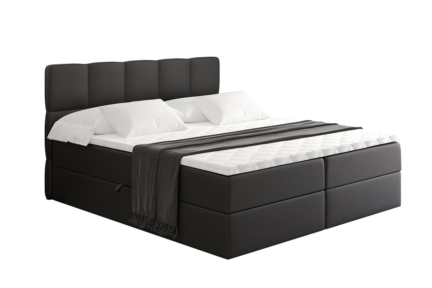 BOXBETT mit Matratze H4 und Lattenrost - LIRO - 200x200 - Schwarz Kunstleder - Schwarz, Holzwerkstoff/Kunststoff (200/200cm) - ALTDECOR
