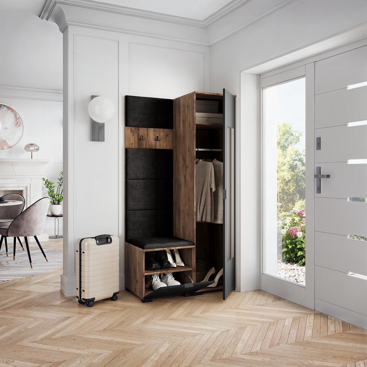 GARDEROBENSCHRANK VIRA 95/181/51 cm Modern Eichefarben - Eichefarben/Schwarz, Holzwerkstoff (95/181/51cm) - MASSENO