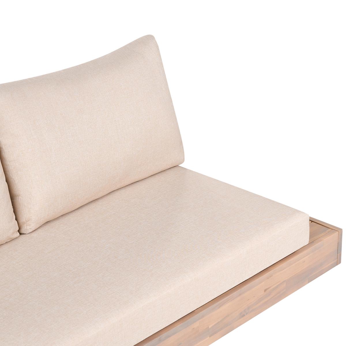 GARTENSOFA 3-Sitzer zertifiziertes Akazienholz Beige Marettimo - Hellbraun/Beige, Holz (230/70/68cm) - Beliani