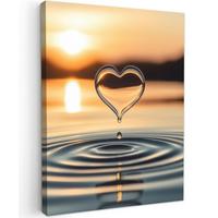 LEINWANDBILD Herz - Wasser - Sonnenuntergang - Natur - Zen Wandbild Wohnzimmer 60x80 cm - Bernsteinfarben, Textil (60/80cm) - MuchoWow