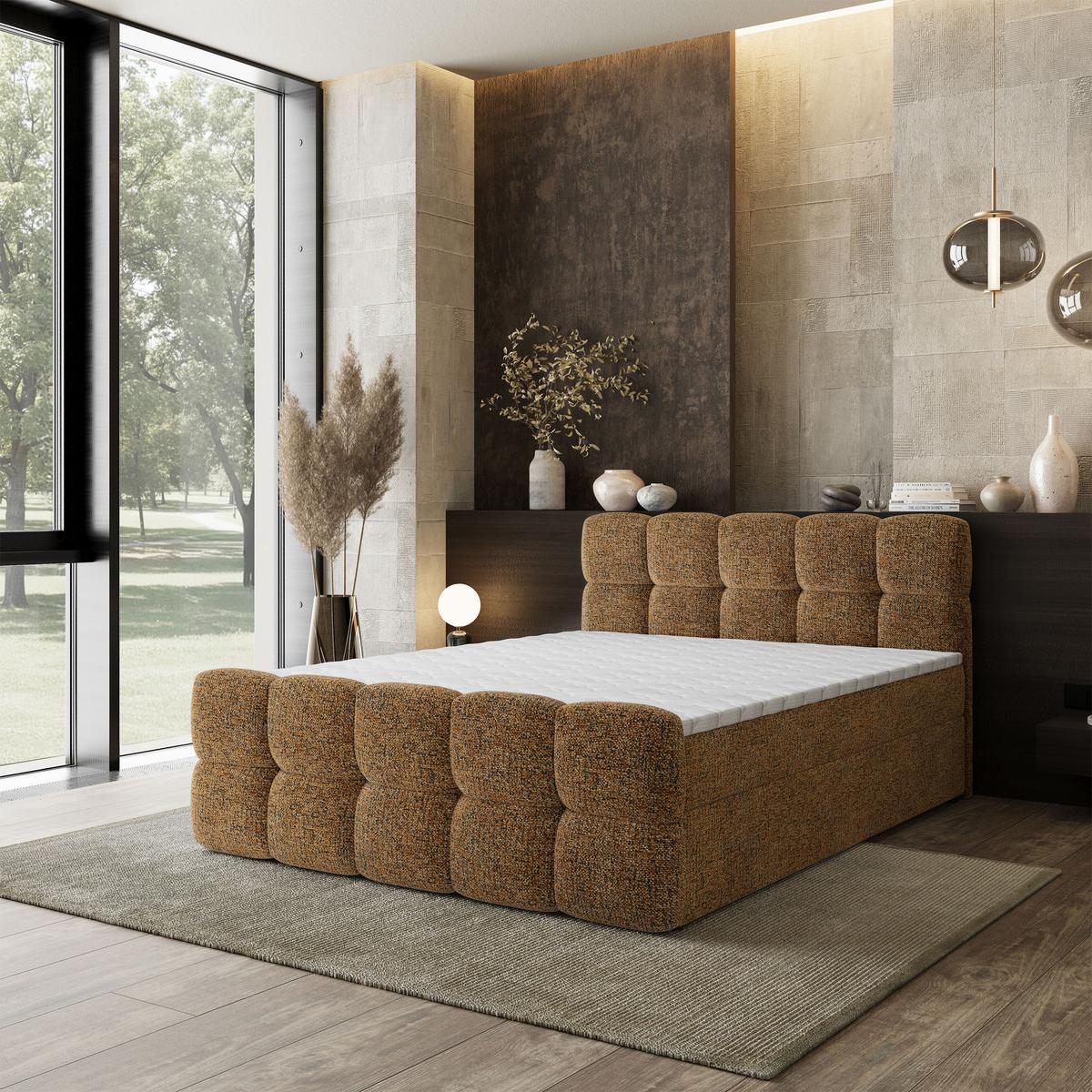 BOXBETT BRUME 160x200 cm mit Matratze und Topper, H2+H3 - Braun - Braun, Holz (160/200cm) - MASSENO