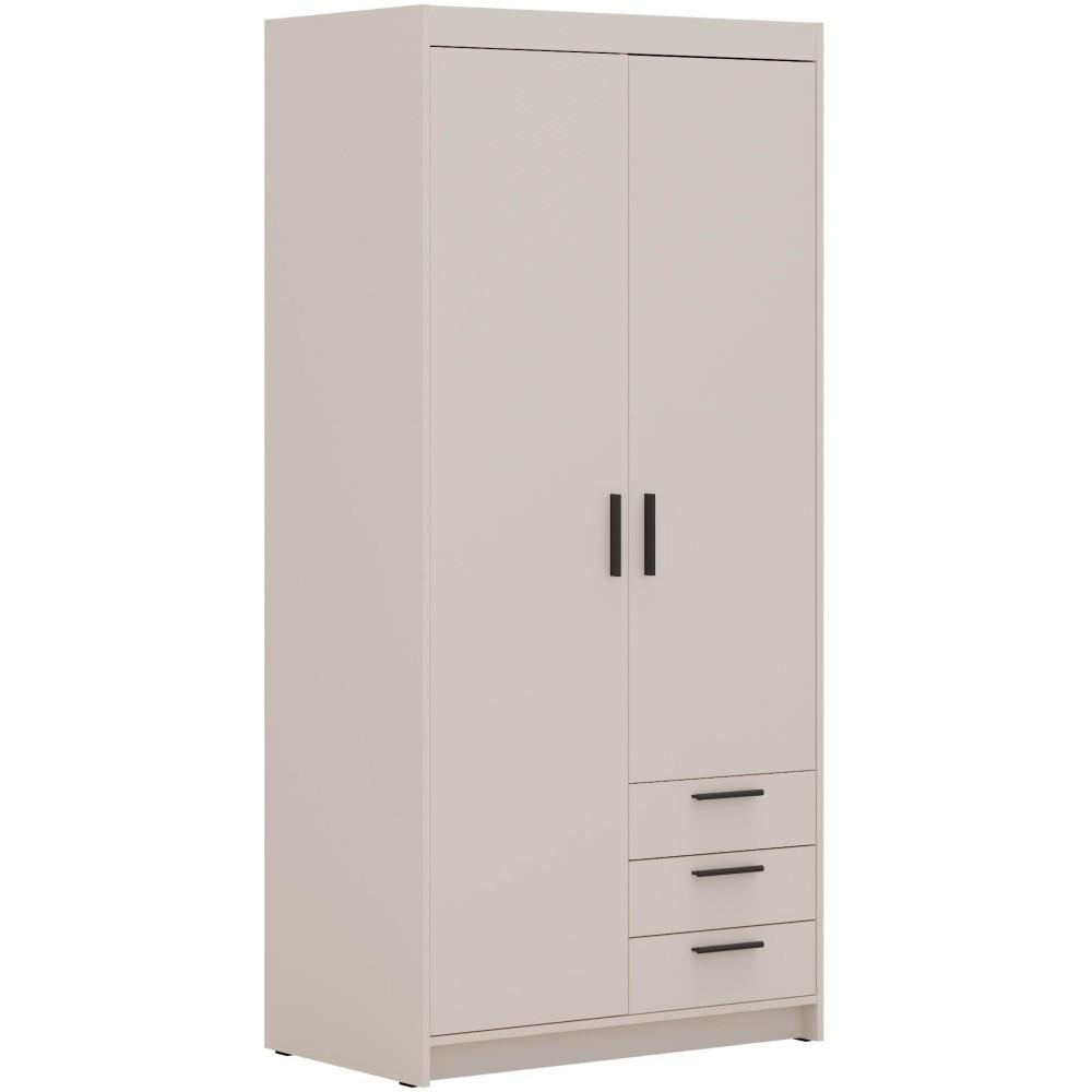 DREHTÜRENSCHRANK Elena mit 2 Türen und 3 Schubladen, mit Spiegel Sandbeige - Sandfarben, Holzwerkstoff (90/190/53cm) - Beautysofa