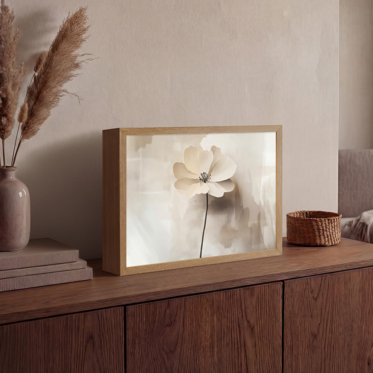WANDLEUCHTE MIT AKKU Blume - Beige - Farbe - Schatten 40x30 cm - Beige, Holzwerkstoff (40/30/8cm) - OnlyWow