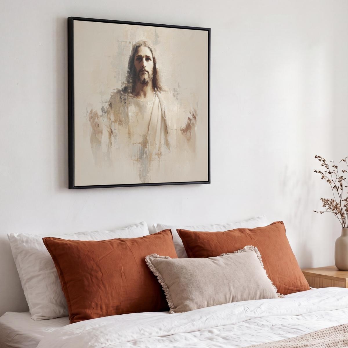LEINWAND Bilder mit Rahmen - Porträt - Abstrakt - Jesus - Beige - 50x50 - Beige, Textil (50/50cm) - MuchoWow