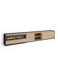 LOWBOARD, Eiche und Schwarz, 310/37/50cm, Kamin mit Feuereffekt - Eichefarben, Holzwerkstoff (310/50/37cm) - Skraut Home
