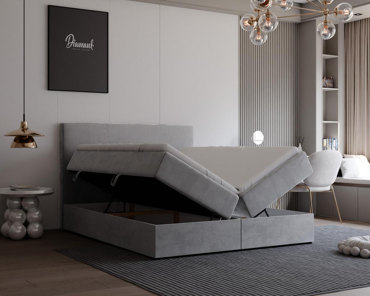 BOXBETT GIULIA 200/200 cm mit Matratze und Topper, Hellgrau - Hellgrau, Textil (200/200cm) - Idohome