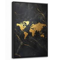 LEINWAND Bilder mit Rahmen - Weltkarte - Gold - Marmor - 20x30 - Goldfarben, Textil (20/30cm) - MuchoWow