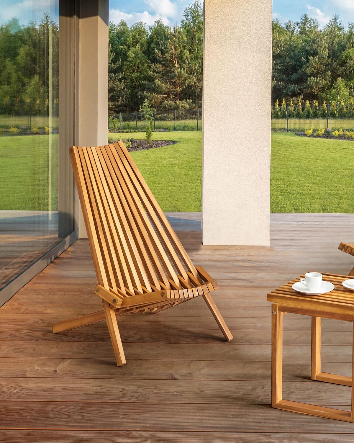 GARTENSTUHL 2er-Set Holz Heller Holzfarbton Bellano - Hellbraun, Holz (88/83/57cm) - Beliani