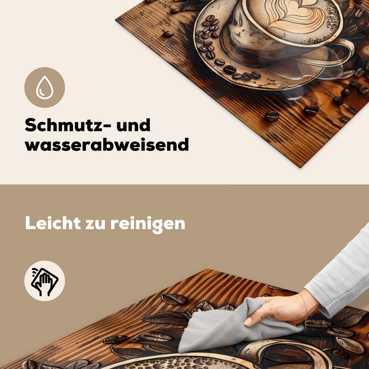 HERDABDECKPLATTE Kaffee - Vintage - Braun - Tasse - Holz Induktionsmatte 77x59 cm - Cappuccino, Kunststoff (77/59/0.2cm) - MuchoWow
