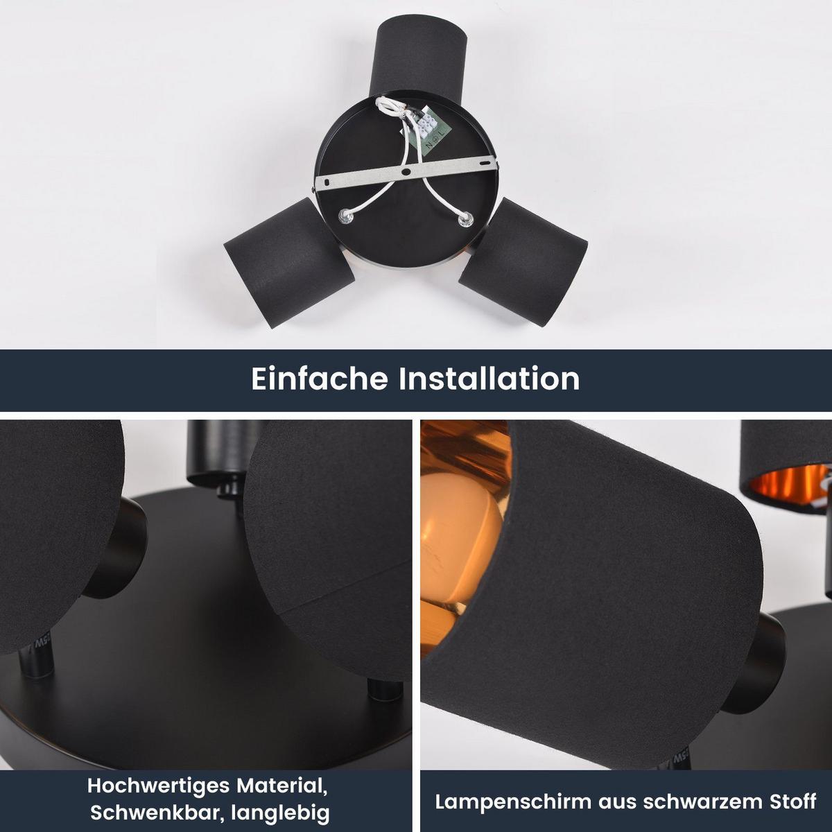 DECKENSTRAHLER Brand 3-flammig 25/25/21 cm - Schwarz, Textil (25/25/21cm) - Nettlife