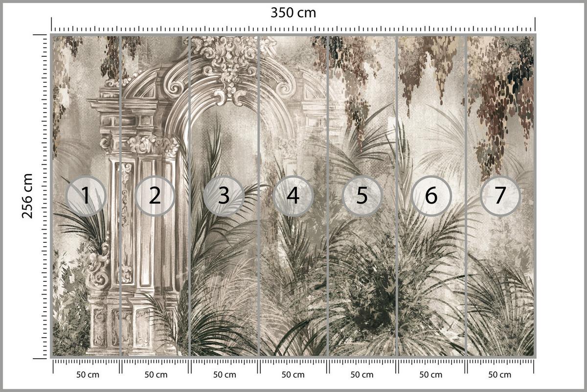 FOTOTAPETE für Wohnzimmer Kolumnen Tropen Pflanzen Palmen Natur 350x256 - Beige, Papier (350/256cm) - Muralo