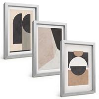 BILDER SET 3er Set - 20x30 cm Silberner Rahmen - Abstrakte Formen beige braun - Silberfarben, Kunststoff (20/30cm) - TULUP