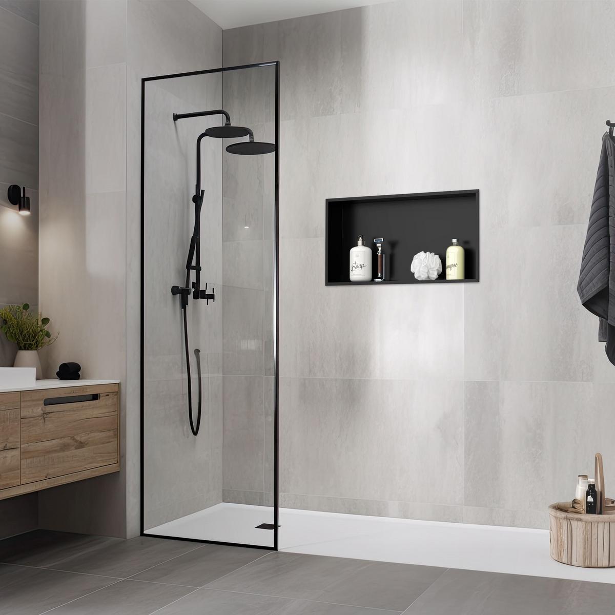 DUSCHNISCHE Schwarz 60/30 cm - Schwarz, Metall (60/30/10cm) - LuxeBath