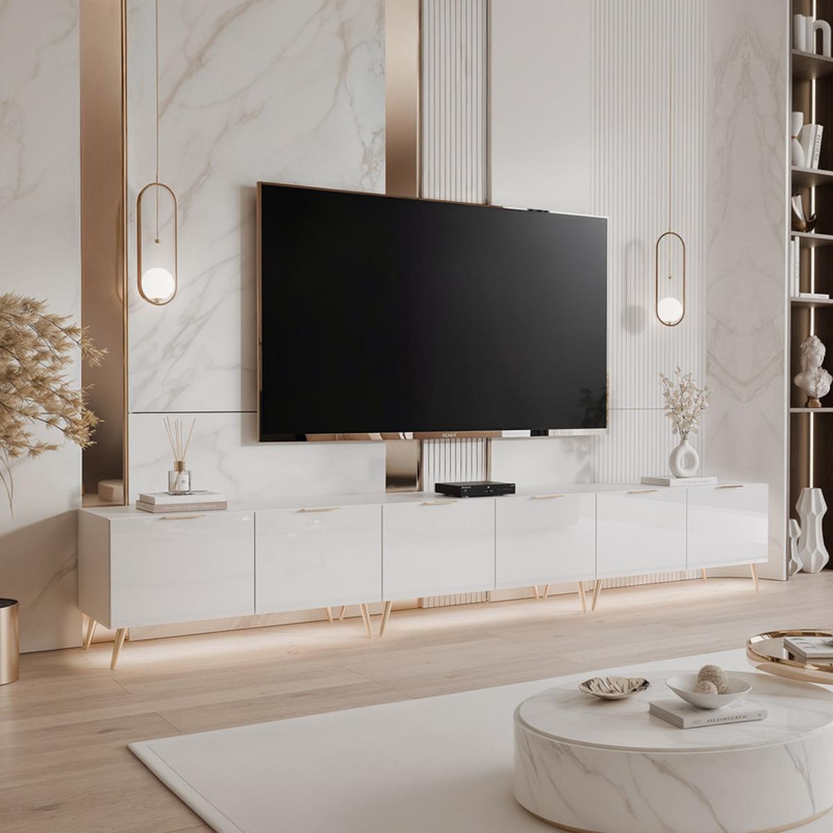 TV-LOWBOARD ANGEL Weiß glänzend stehend mit LED-Beleuchtung 300 cm - Weiß, Holzwerkstoff (300/49/40cm) - Idohome