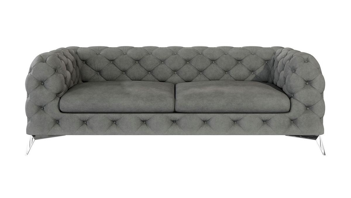 CHESTERFIELD-SOFA 3-Sitzer Laura Grau Samt - Silberfarben/Grau, Holz/Textil (225/75/100cm) - S-Style Möbel