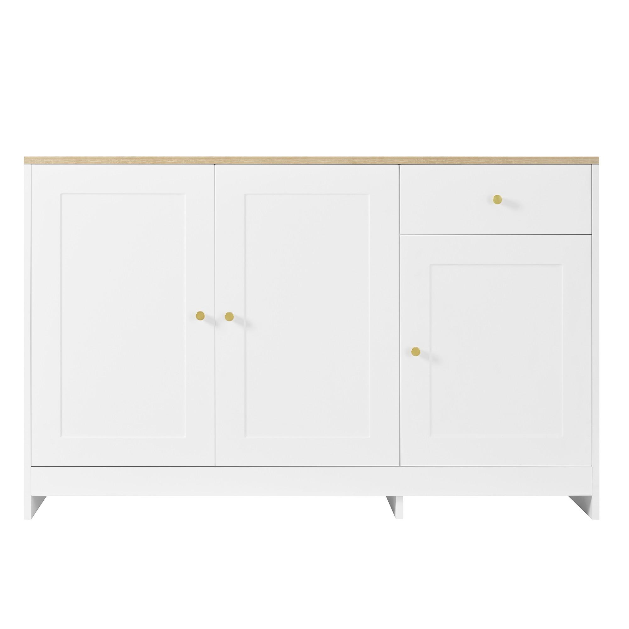 SIDEBOARD mdf in weiß & natur, 3 türen, 1 schublade & verstellbare böden - Weiß, Holzwerkstoff (120/75/40cm) - Urban Meuble