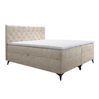 BOXBETT Palmeria 160/200 cm in Beige – mit Bettkasten und Topper - Beige/Schwarz, Holz/Holzwerkstoff (160/200cm) - AX Living