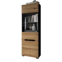 VITRINE Eiche Artisan, grau, Vitrinenschrank hängend / stehend 36 x 125 cm, Soft-Close - Schwarz/Eiche Artisan, Glas/Holzwerkstoff (36/125/33cm) - Inn.Furn