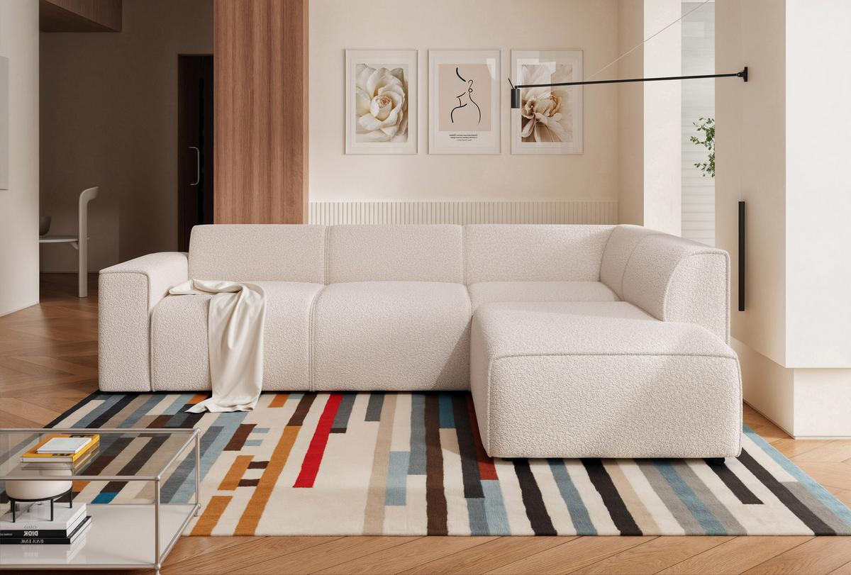 ECKSOFA ZAVO Rechts Feiner Mischstoff in Creme - Creme, Kunststoff/Textil (310/218cm) - Idohome