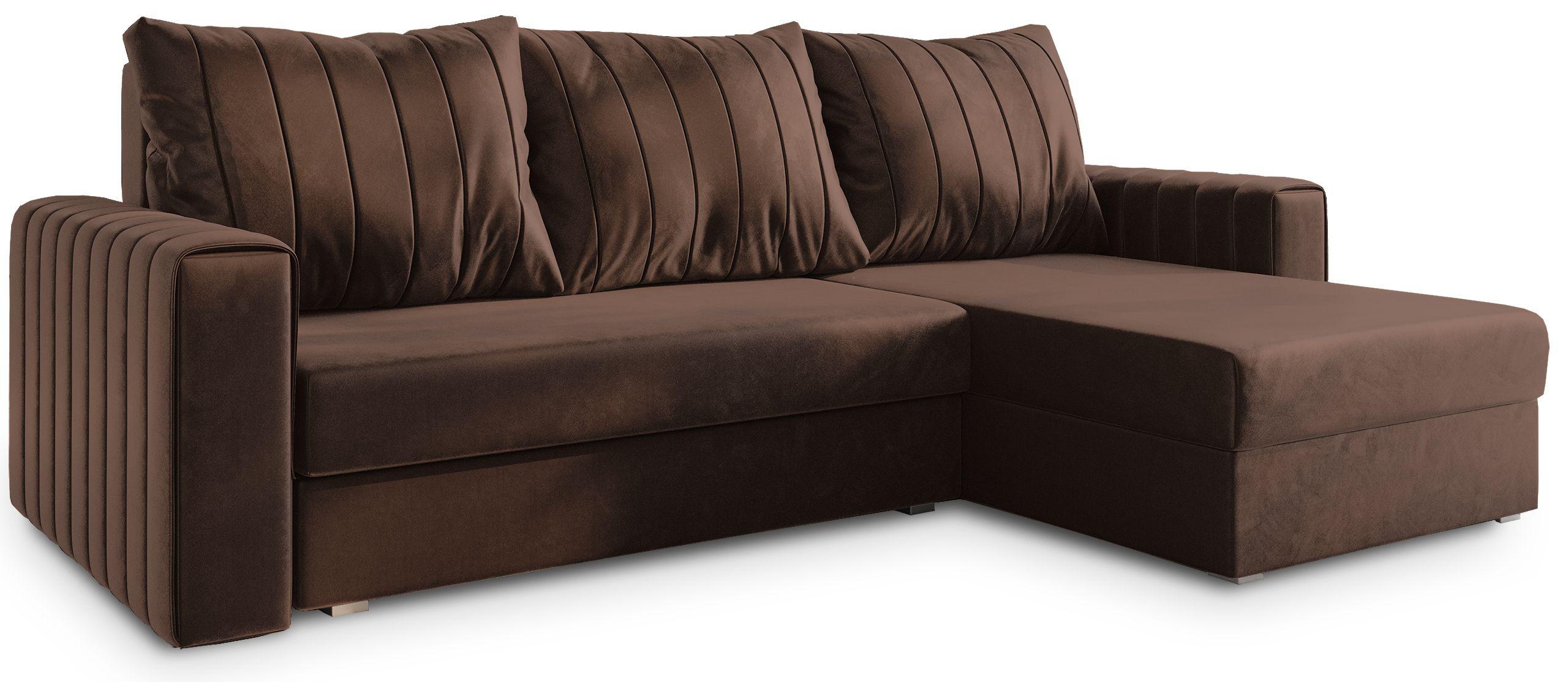 ECKSOFA CARL Braun Plüsch-Stoff mit Schlaffunktion - Braun/Grau, Holz/Kunststoff (236/150cm) - MASSENO