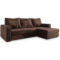 ECKSOFA CARL Braun Plüsch-Stoff mit Schlaffunktion - Braun/Grau, Holz/Kunststoff (236/150cm) - MASSENO