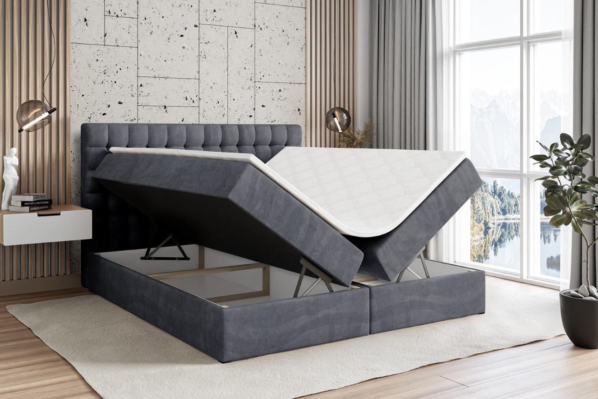 BOXBETT mit H4-Matratze und Lattenrost - VIONE - 140x200 Dunkelgrau - Dunkelgrau, Holzwerkstoff (140/200cm) - ALTDECOR
