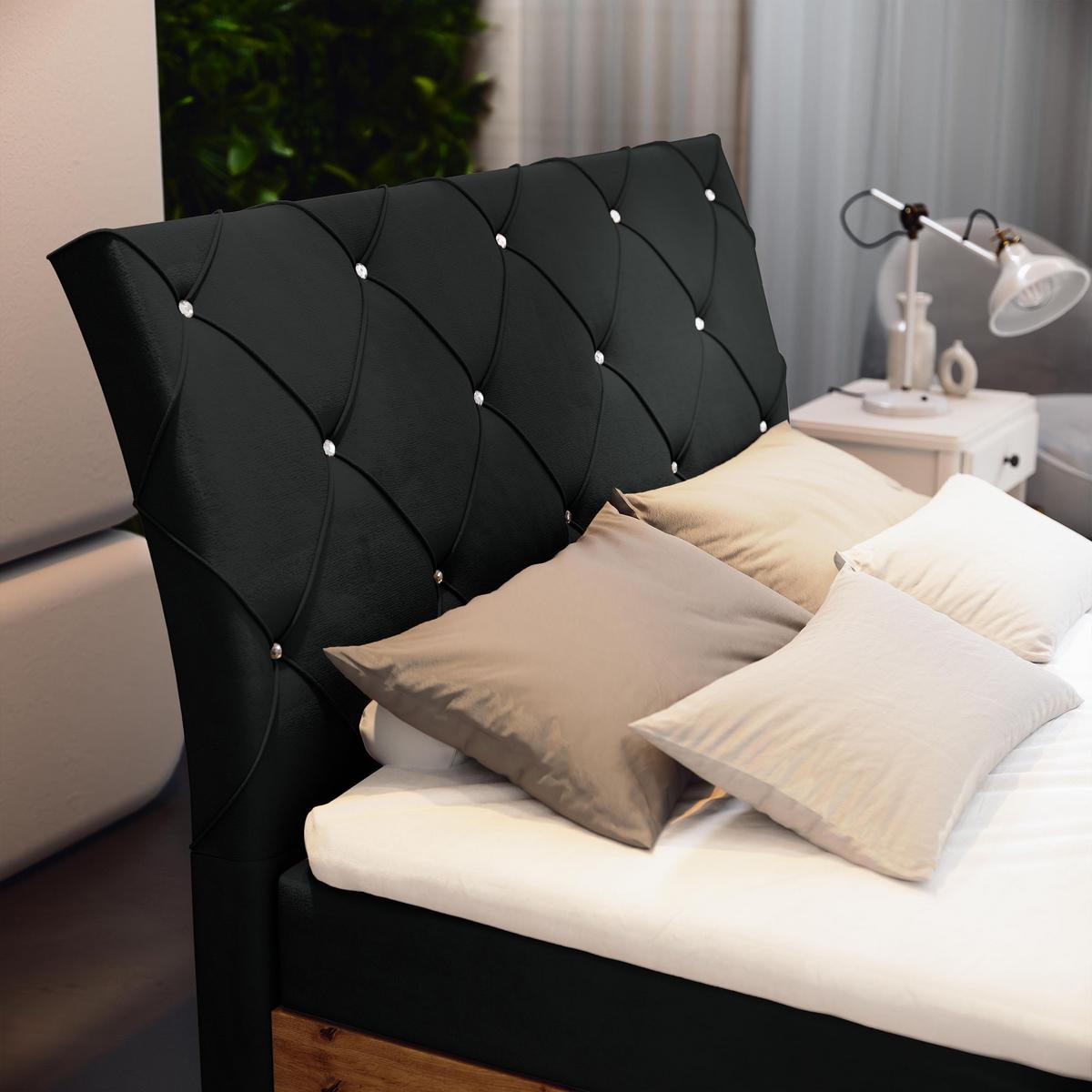 BOXBETT VELLANO 160x200 cm mit Matratze und Topper - Schwarz - Schwarz, Holz (160/200cm) - MASSENO