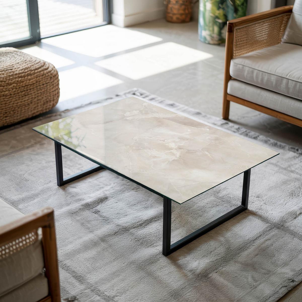 TISCHPLATTE 100x70 cm Marmorstrukturmuster - Creme, Glas (0.4/100/70cm) - TULUP