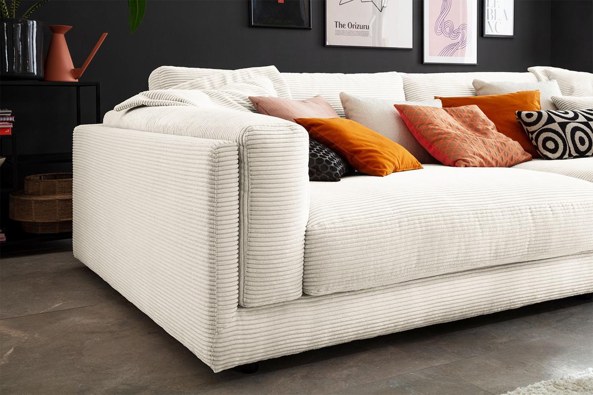 BIG SOFA RAINA Cremeweiß Cord - Creme/Schwarz, Kunststoff/Textil (254/85/150cm) - KAWOLA
