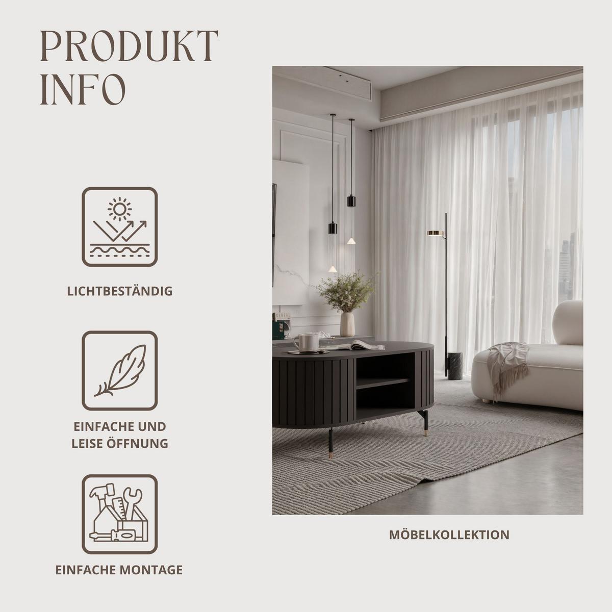 COUCHTISCH geriffelt, mit Ablage, Schwarz - Schwarz, Holzwerkstoff (47/104/56cm) - Idohome