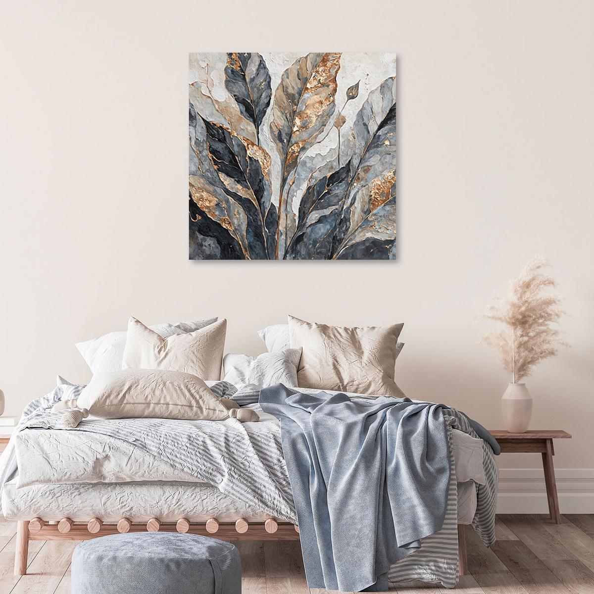 WANDBILD abstrakte graue goldblätter - Silberfarben, Textil (30/30cm) - Feeby